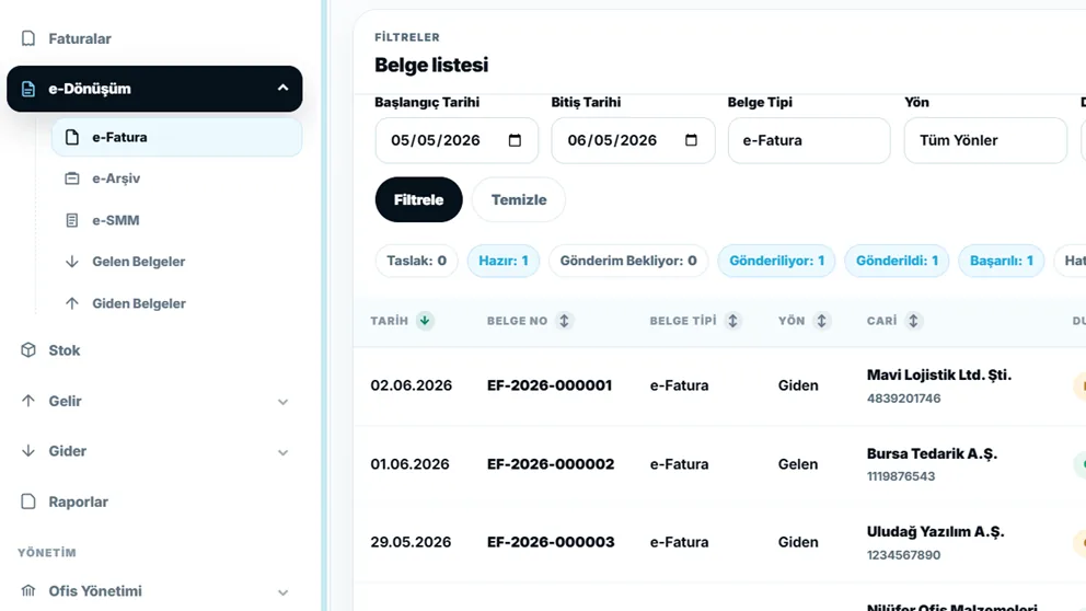 Qodex e-Dönüşüm ekran görüntüsü alanı